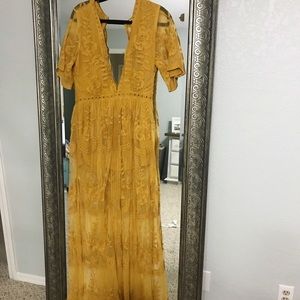 Lace mustard maxi romper